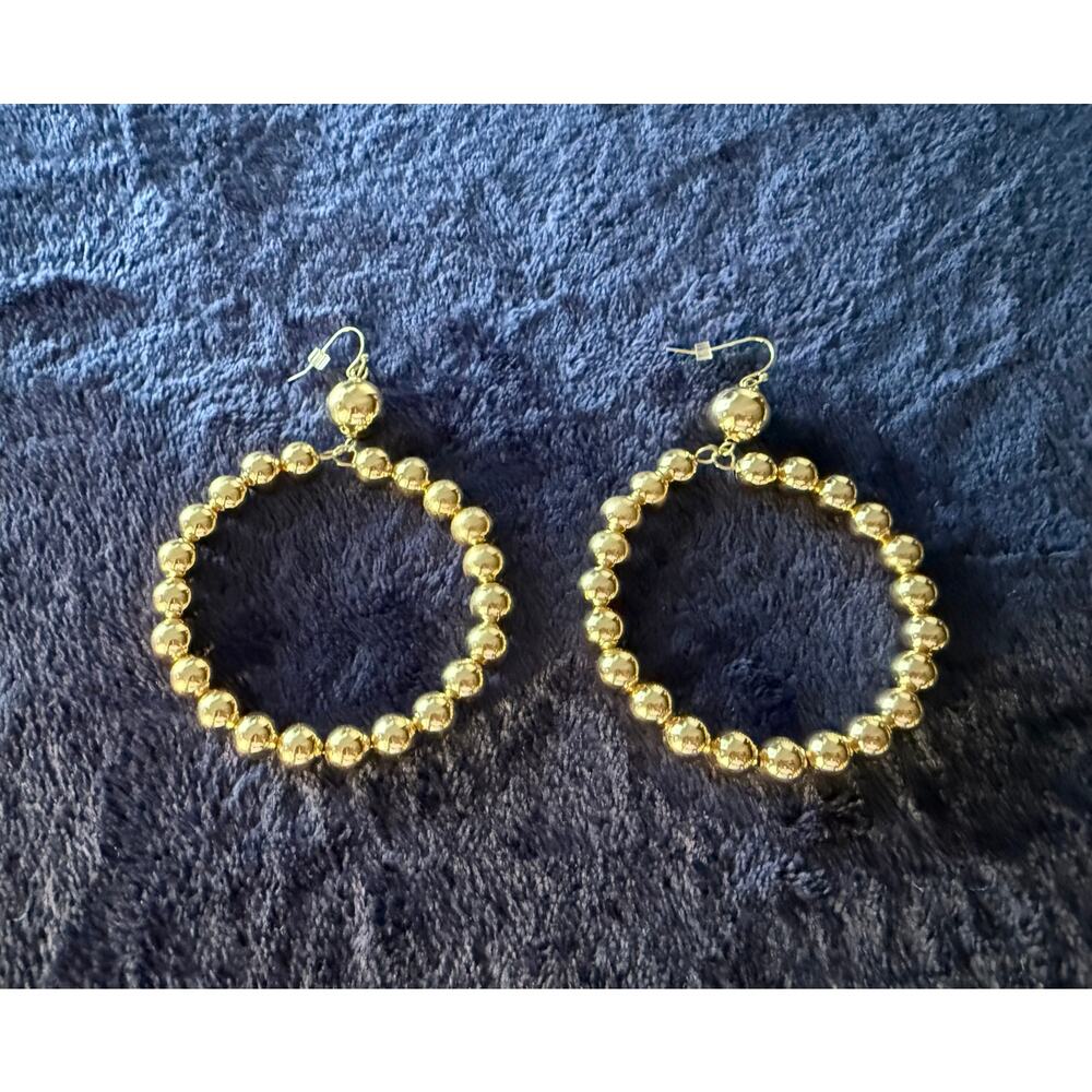 Vanessa Mooney Crawford Gold Beaded Statement Hoop Earrings NWOT